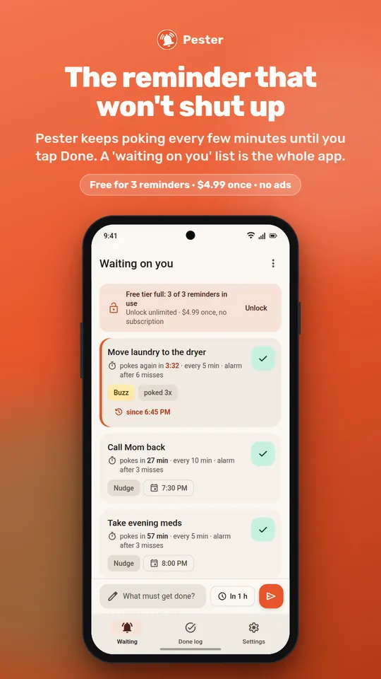 Pester storyboard: the Waiting on you list, the reminder that will not shut up